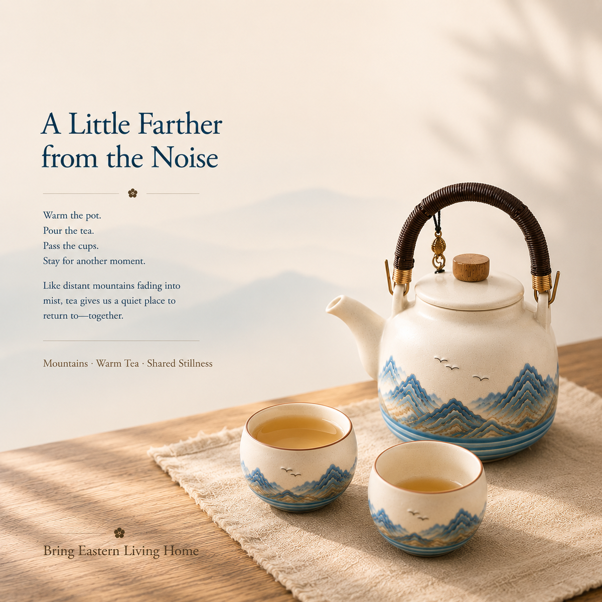 Mountain Horizon Ceramic Tea Set – Teapot & 4 Cups