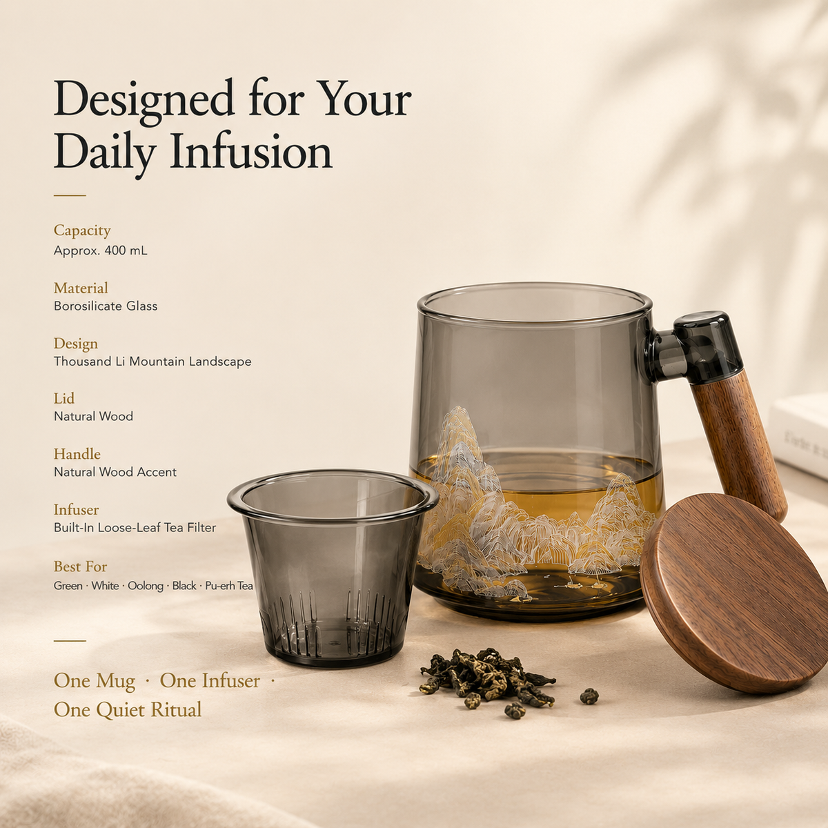 Thousand Li Landscape Glass Infuser Mug with Lid