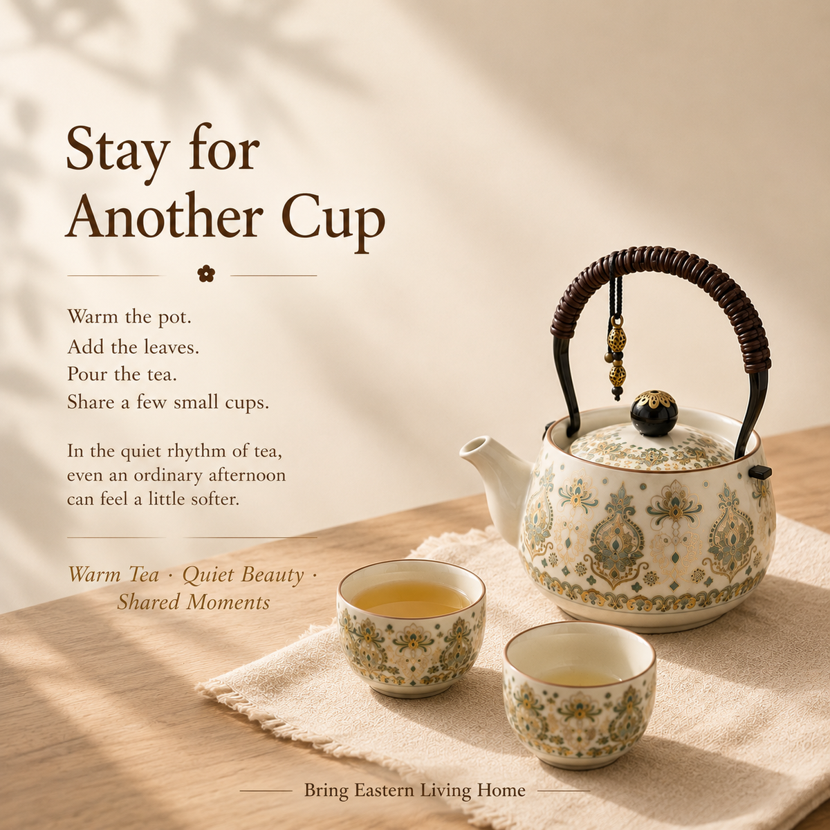 Eastern Garden Ceramic Tea Set – Teapot, 4 Cups & Tray