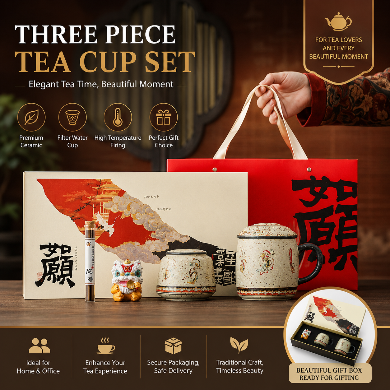 Chinese Art Tea Mug Gift Set™ – Ceramic Mug Collection with Gift Box & Accessorie