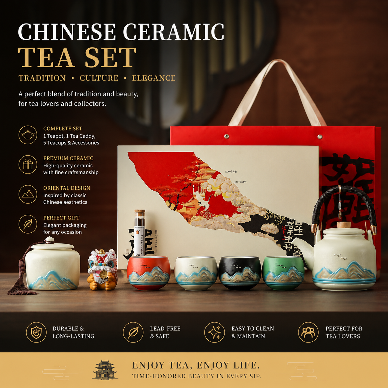 Mountain Serenity Chinese Tea Set™ – Complete Ceramic Gongfu Tea Gift Collection
