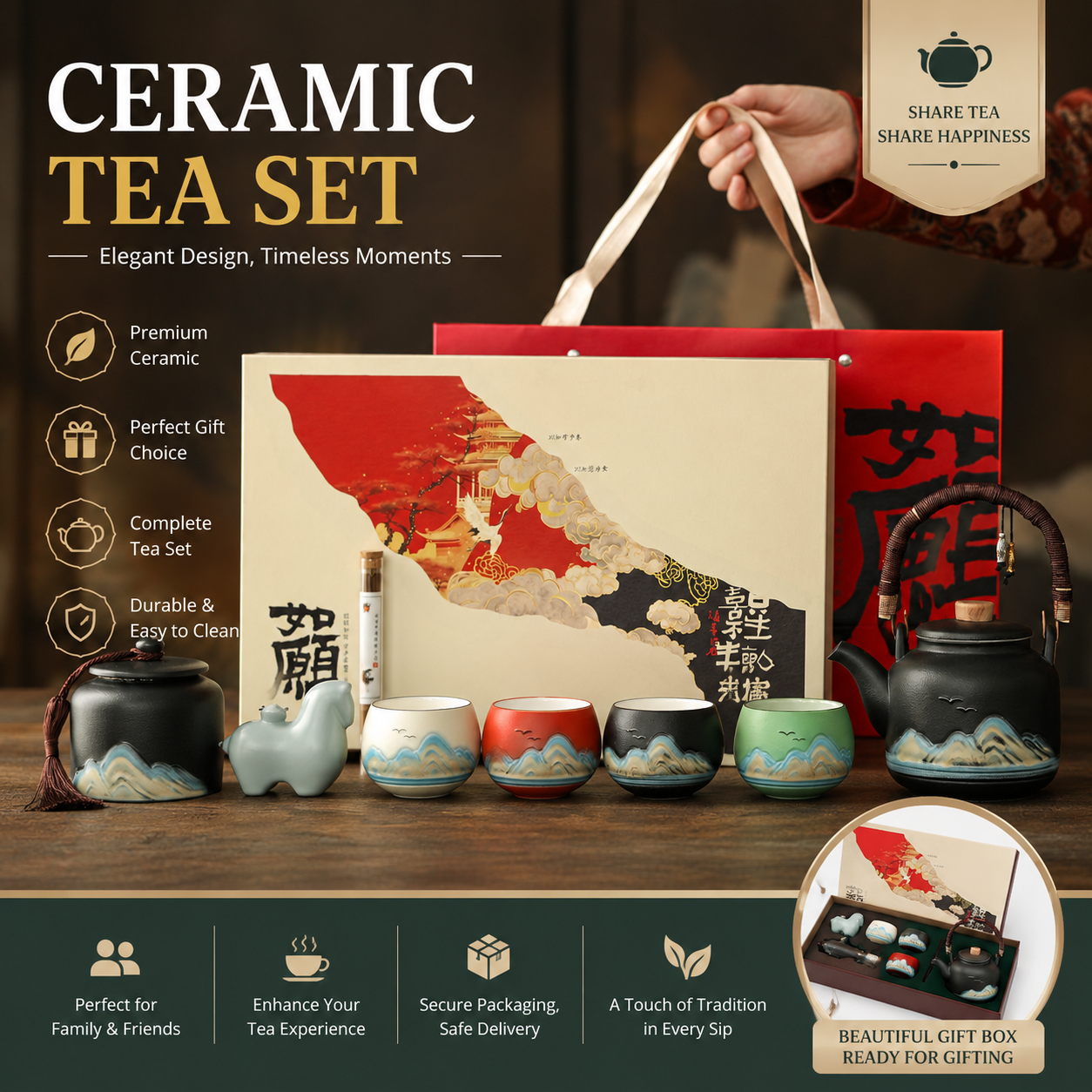 Mountain Harmony Ceramic Tea Set™ – Traditional Chinese Tea Gift Collection