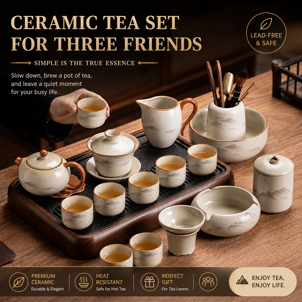 Mountain Serenity Gong Fu Tea Set™ – Traditional Chinese Ceramic Tea Ceremony Collection