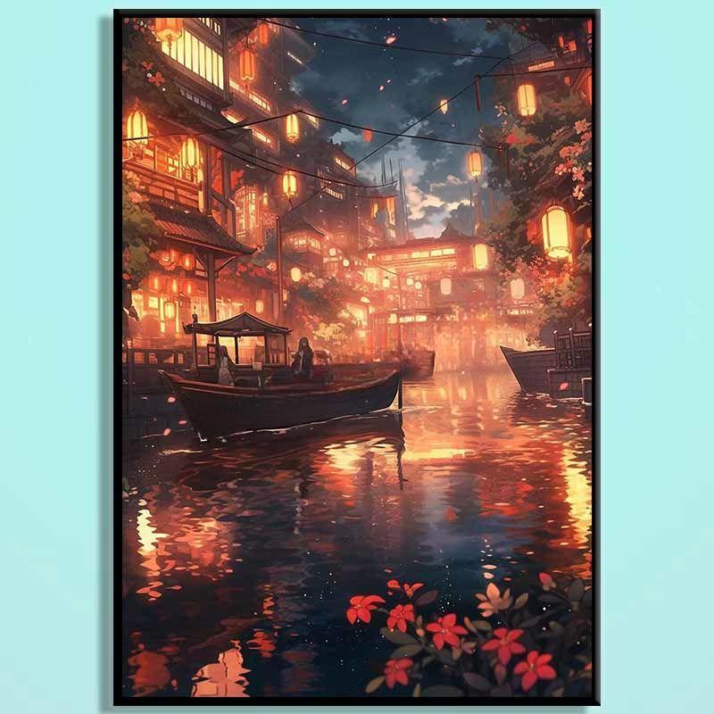 Ancient Capital Nightscape Wooden Puzzle – Oriental Fantasy City Jigsaw, Cozy Lantern Water Town Puzzle Art for Adults & Home Decor GD009
