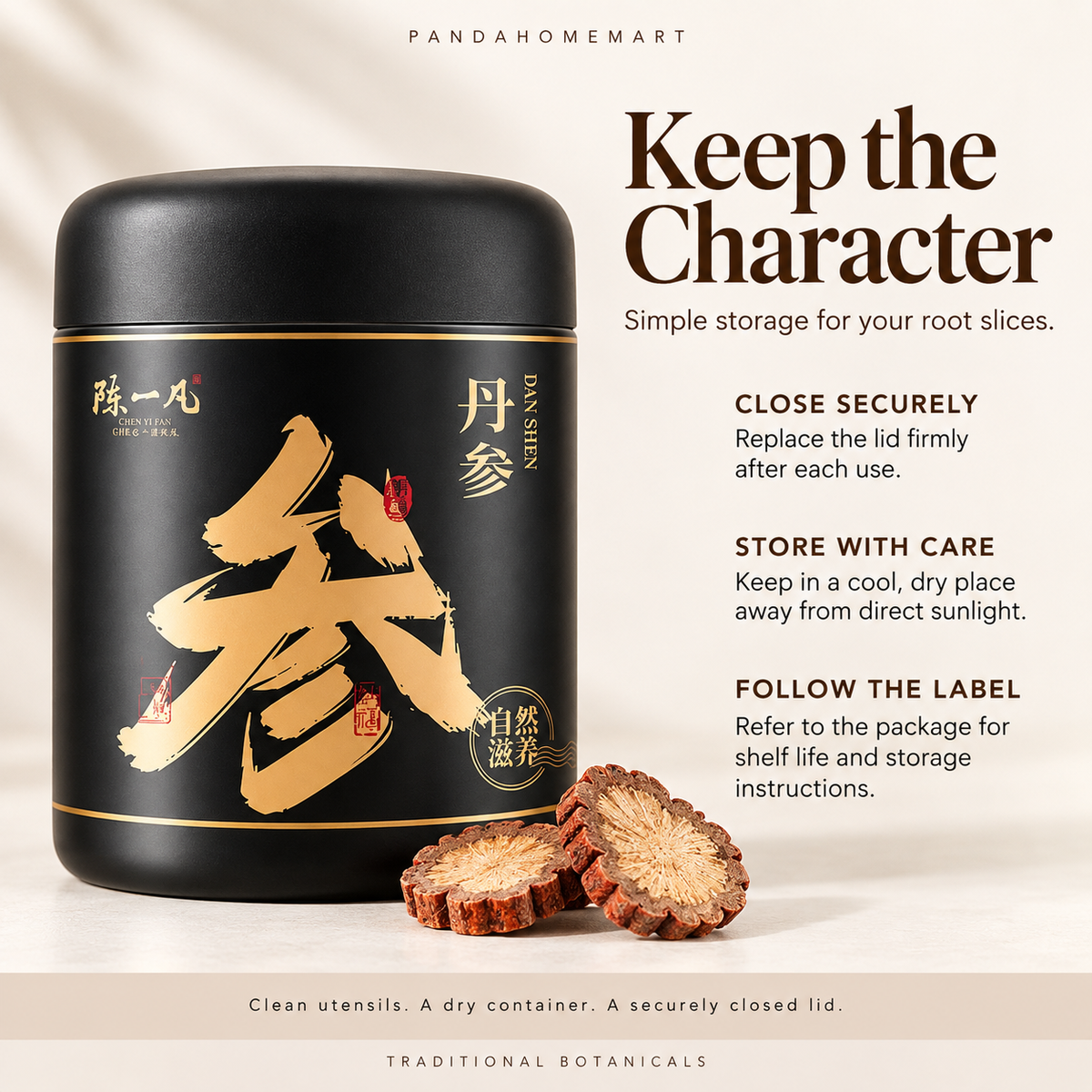 PandaHomeMart Danshen Root Slices Dan Shen 250g Container