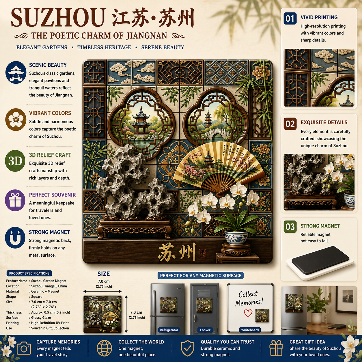 Suzhou Garden Ceramic Fridge Magnet