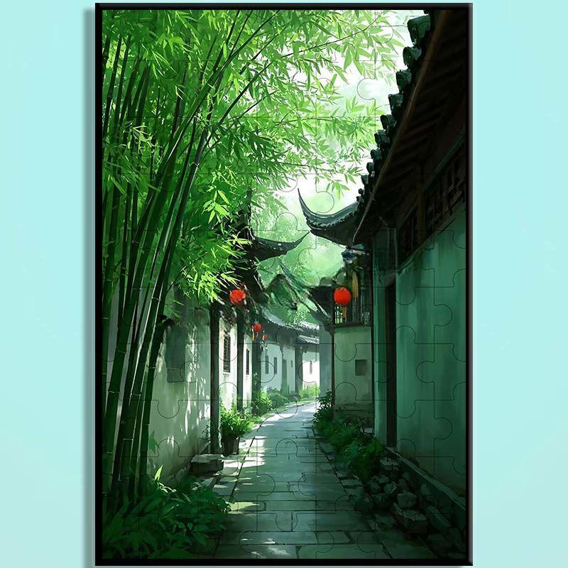 Jiangnan Alley Wooden Puzzle – Chinese Water Town Jigsaw Art, Oriental Healing Landscape Puzzle for Adults & Cozy Home Decor JNXX011