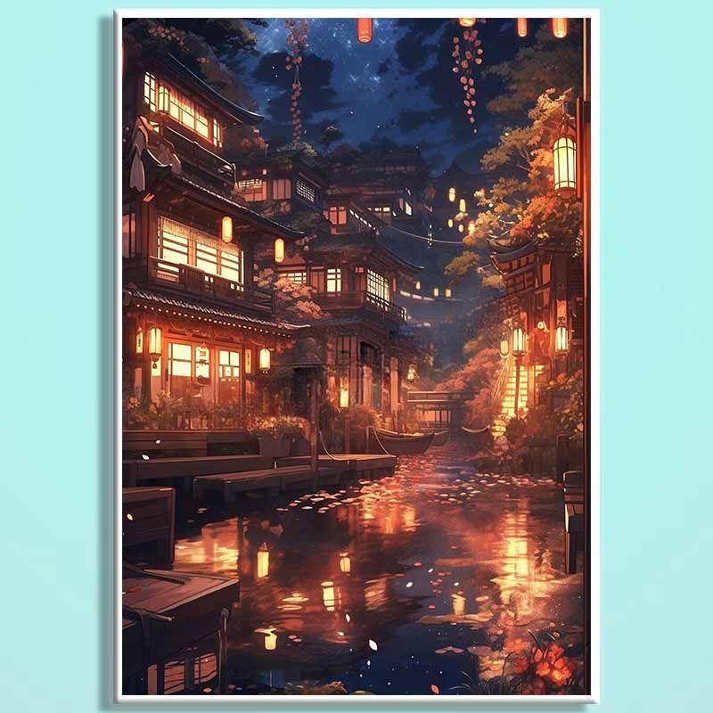 Ancient Capital Nightscape Wooden Puzzle – Oriental Fantasy City Jigsaw, Cozy Lantern Water Town Puzzle Art for Adults & Home Decor GD010