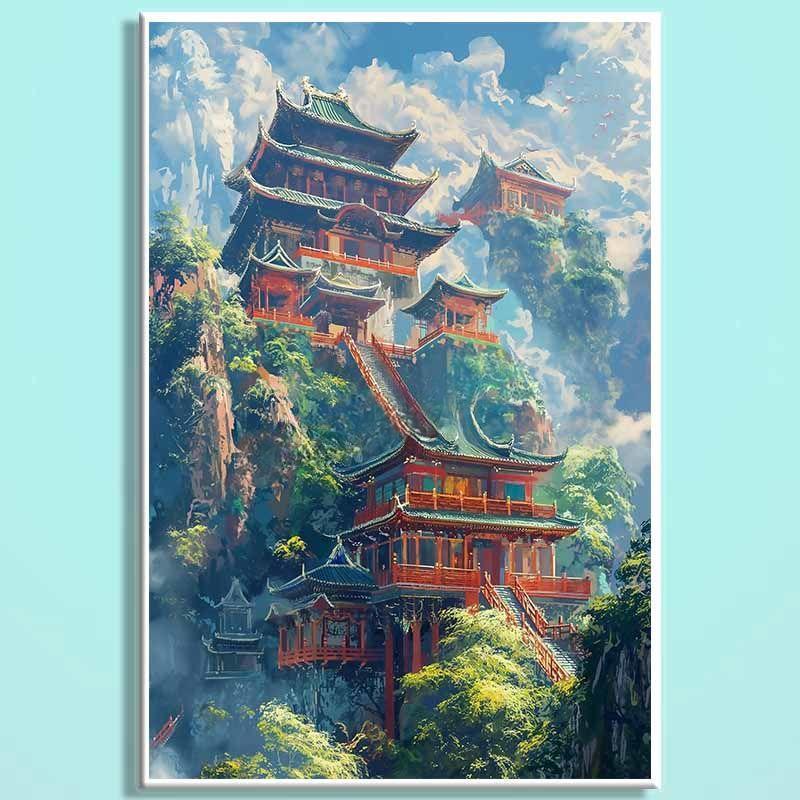 Imperial Palace Wooden Jigsaw Puzzle – Chinese Palace Landscape Puzzle, Oriental Fantasy Art Puzzle, Relaxing Mindfulness Home Decor Gift HC011