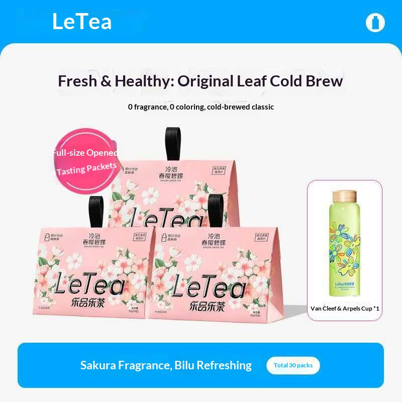 LeTea Original Leaf Sakura Green Tea – Premium Cold Brew Cherry Blossom Tea Bags | Asian Healing Tea for Relaxation & Wellness