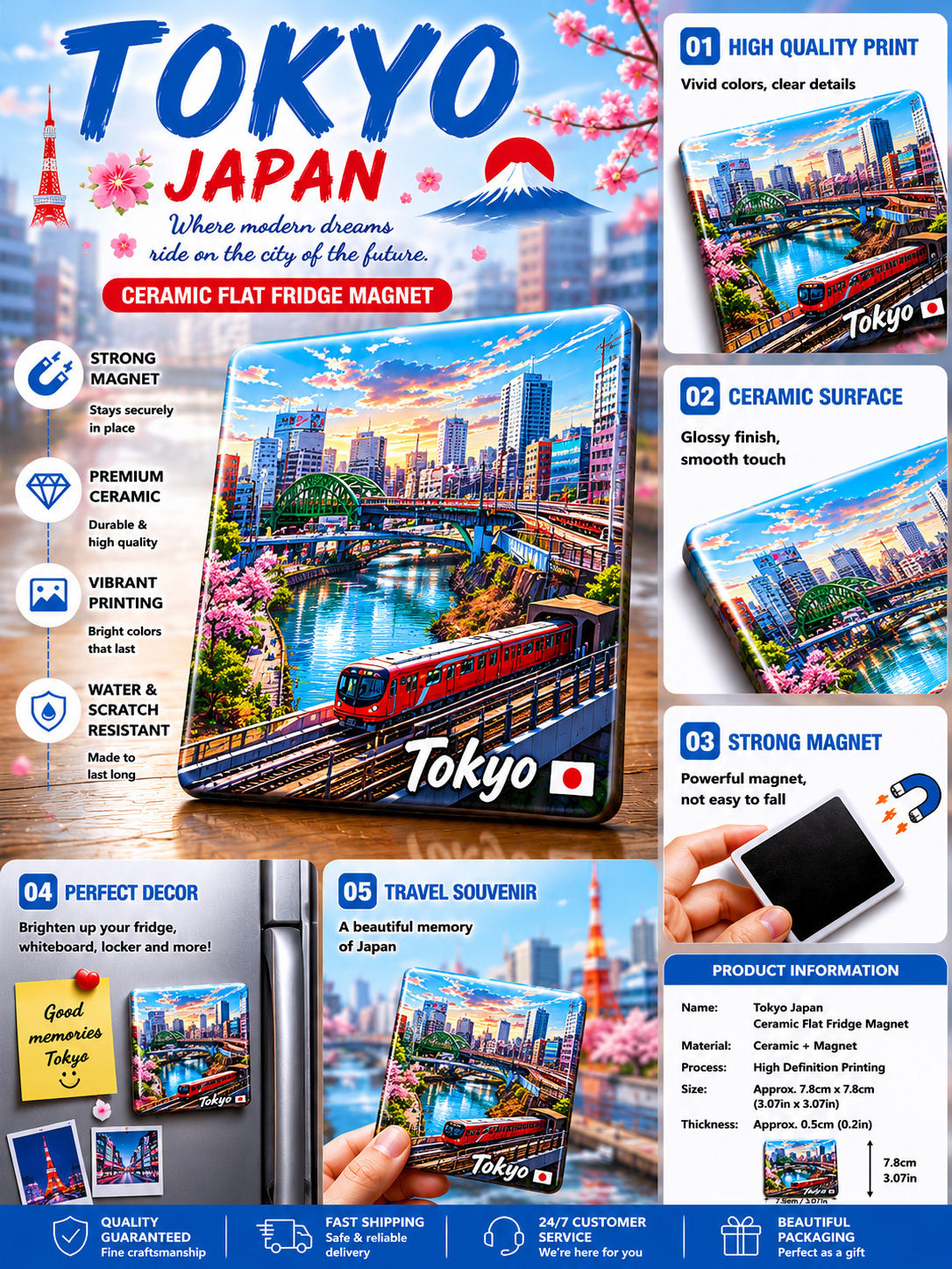 Tokyo Japan Ceramic Flat Fridge Magnet