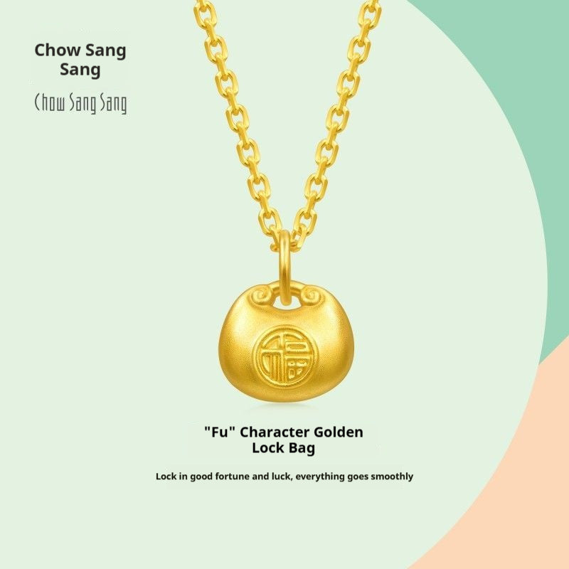 24K Gold Fu Lock Pendant – Oriental Lucky Blessing Charm Jewelry
