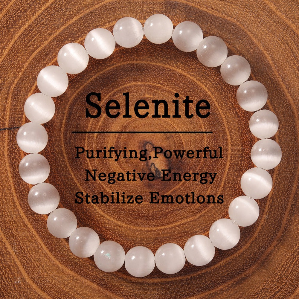2pcs Selenite Bracelet - Purifying Crystal Bracelet for Negative Energy Cleansing, Emotional Stability & Spiritual Protection