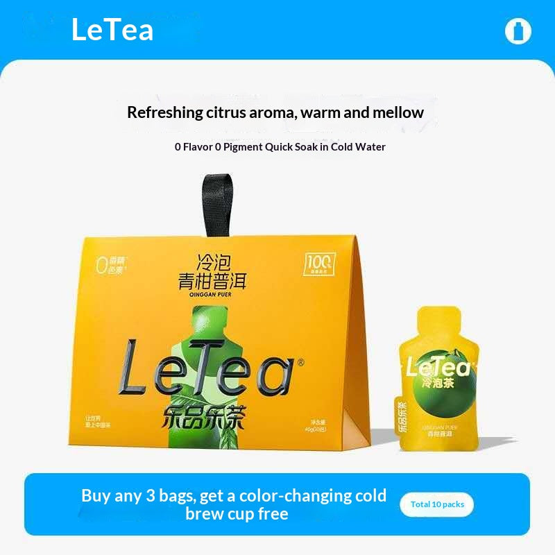 LeTea Green Mandarin Pu-erh Cold Brew Tea – Premium Citrus Pu-erh Tea Bags | Oriental Wellness Tea for Digestion & Relaxation