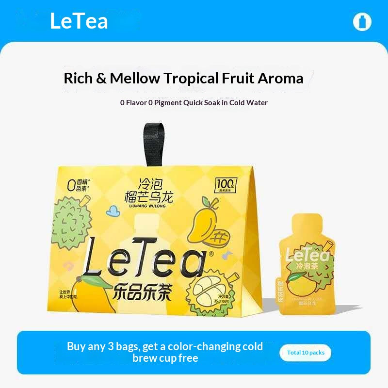 LeTea Durian Oolong Cold Brew Tea – Tropical Fruit Oolong Tea | Premium Asian Fruit Tea Bags for Wellness & Relaxation