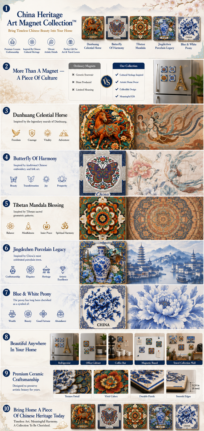 China Heritage Collection™ 5 Treasures Of Chinese Culture Fridge Magnet Set
