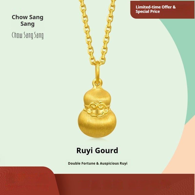 24K Gold Wulu Pendant Necklace – Oriental Feng Shui Lucky Gourd Jewelry