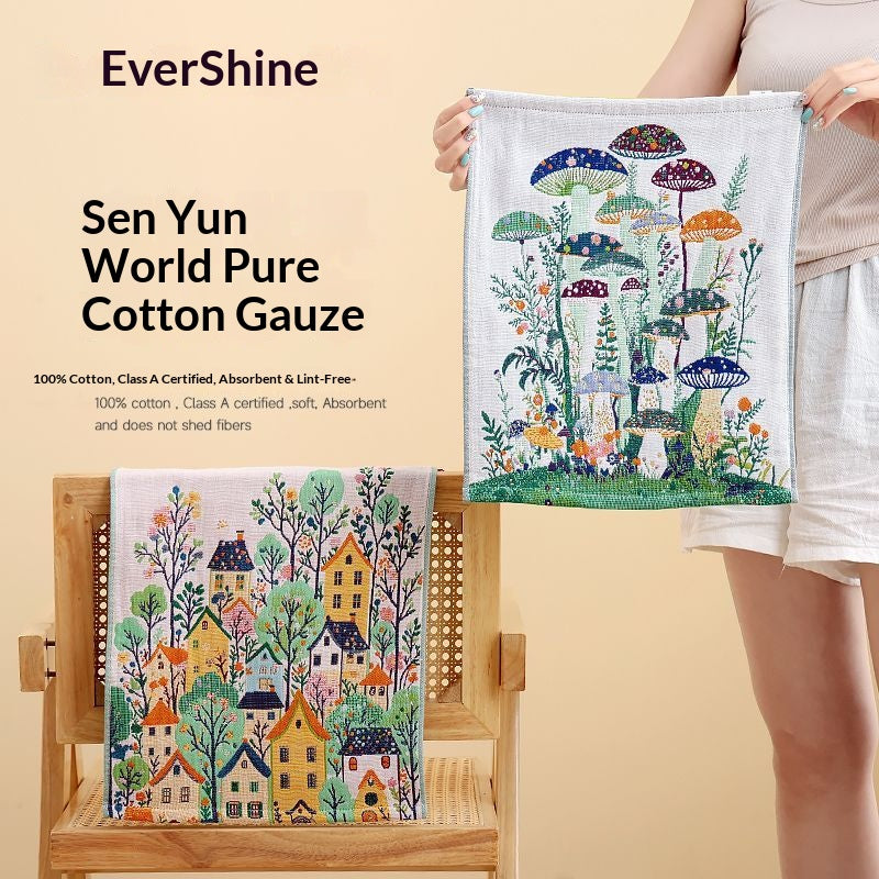 Forest World Cotton Gauze Hand Towel – Cottagecore Mushroom Garden Soft Absorbent Aesthetic Towel