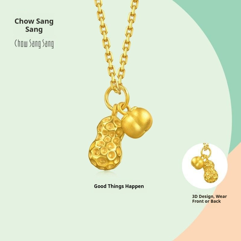 24K Gold Lucky Peanut & Apple Pendant – Oriental Good Fortune Charm Jewelry