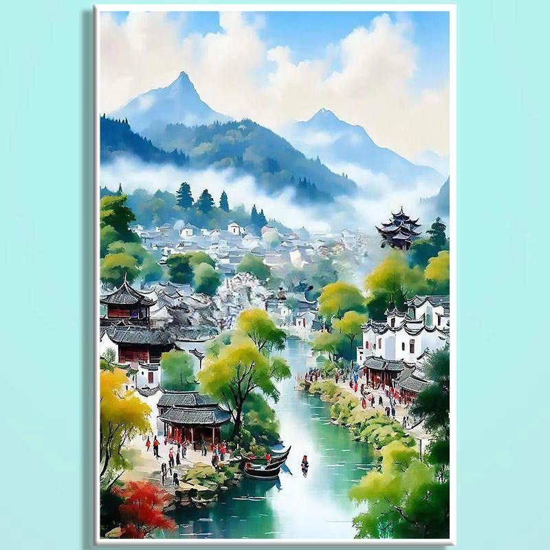 Jiangnan Water Town Wooden Puzzle – Chinese Landscape Art Jigsaw, Oriental Healing Puzzle Decor for Adults & Teens JN001