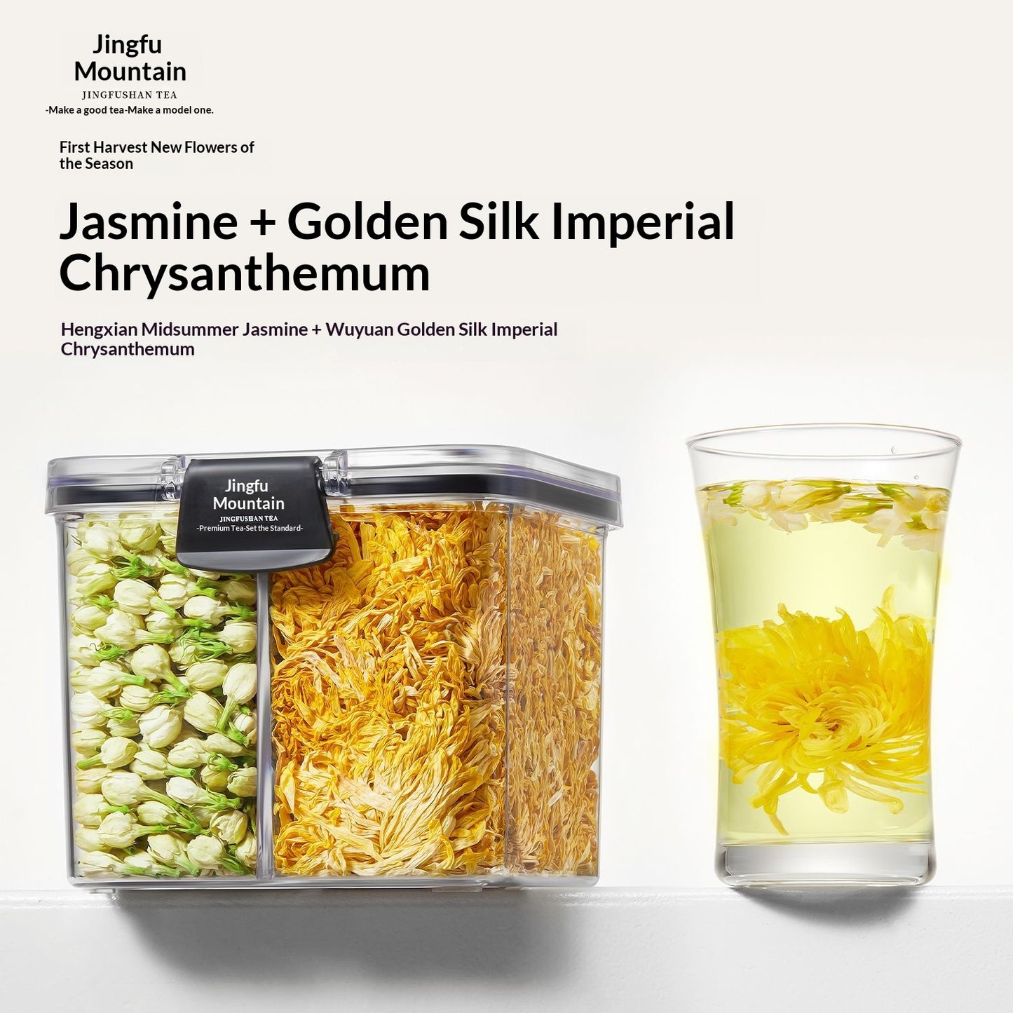 Jasmine & Golden Chrysanthemum Flower Tea – Chinese Floral Herbal Tea for Relaxation, Skin Wellness, Calm Energy & Oriental Tea Ceremony