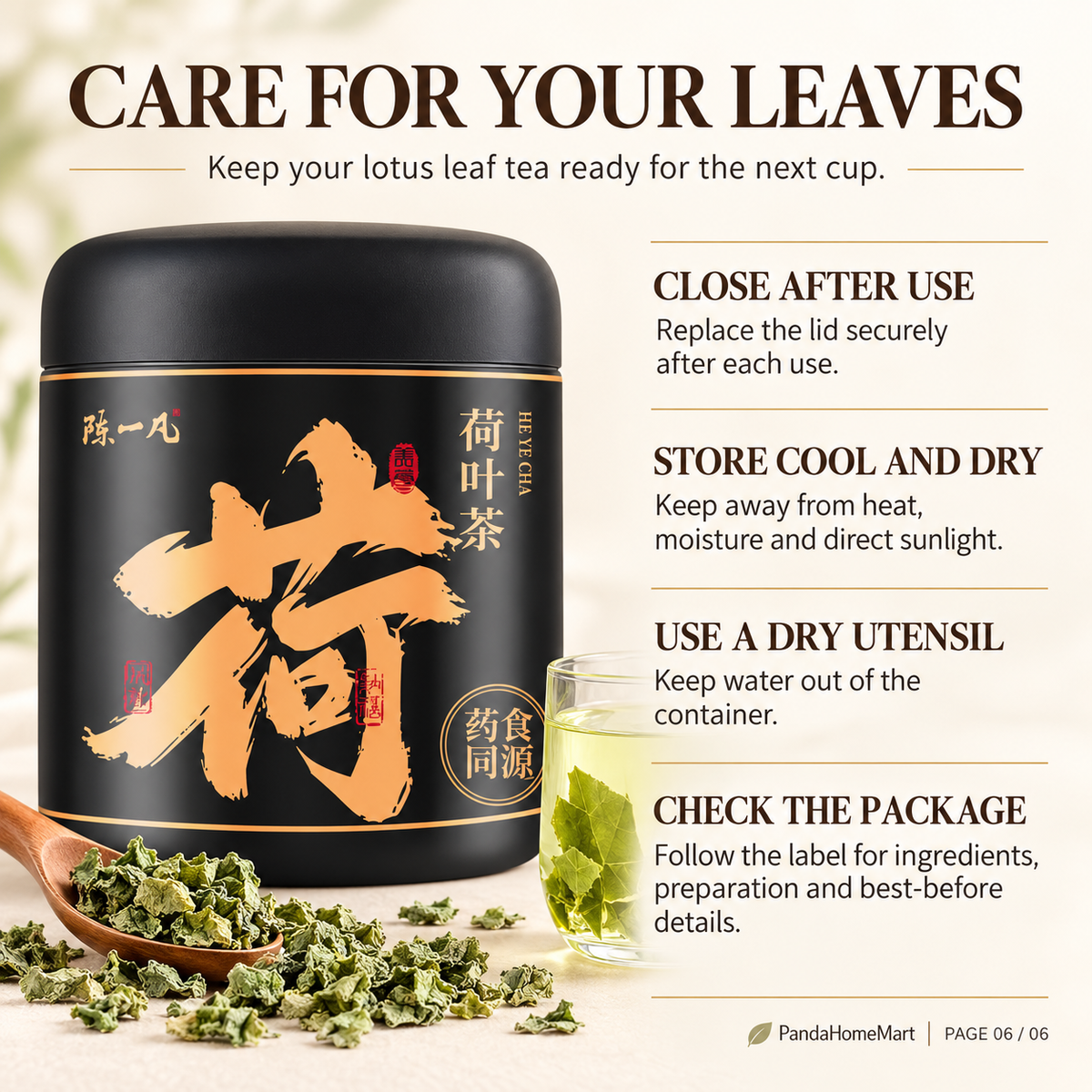 PandaHomeMart Lotus Leaf Tea He Ye Cha 140g Container