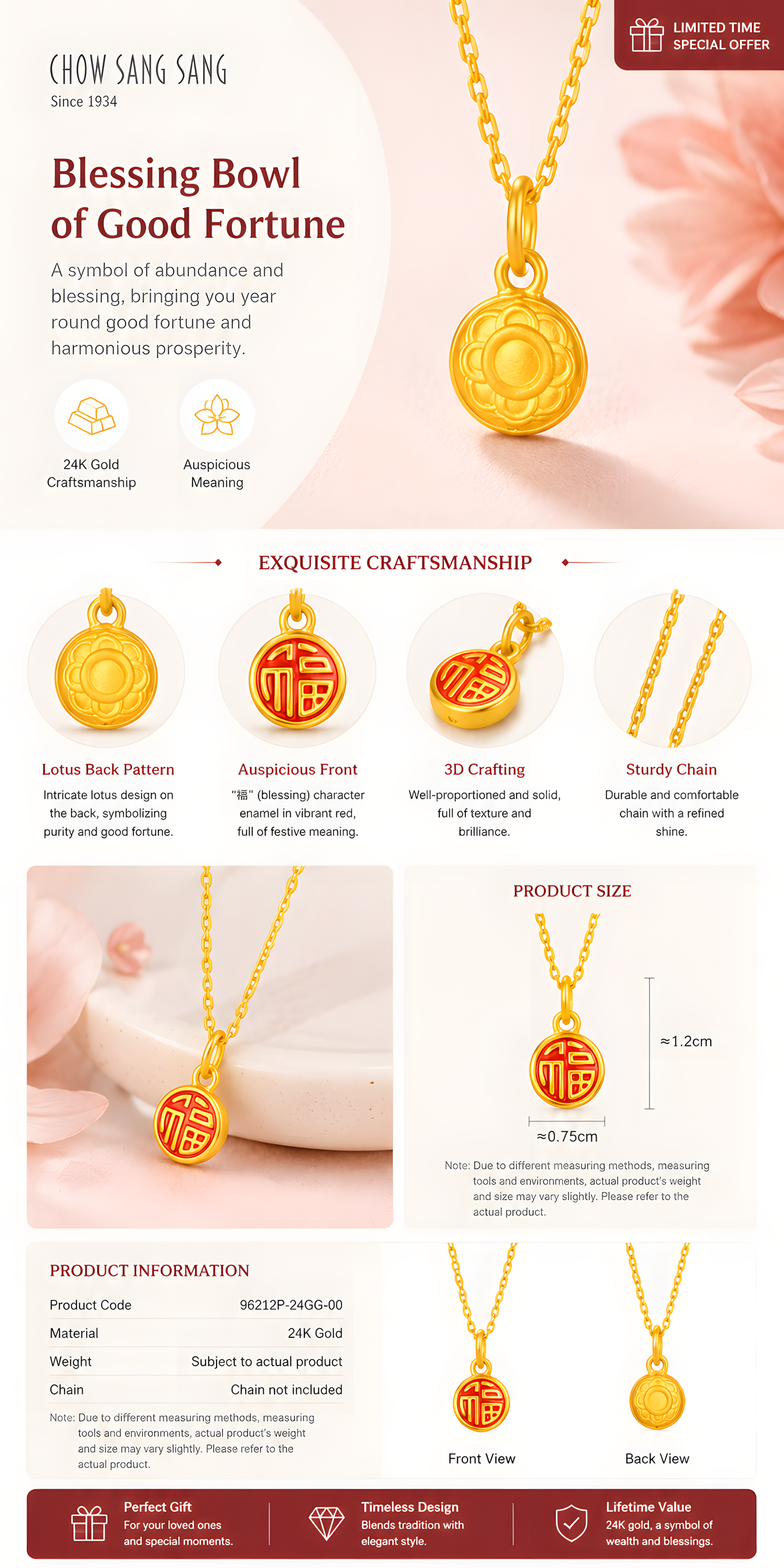 999 Pure Gold Hongfu Gold Bowl Pendant – Symbol of Blessings, Abundance & Fulfillment