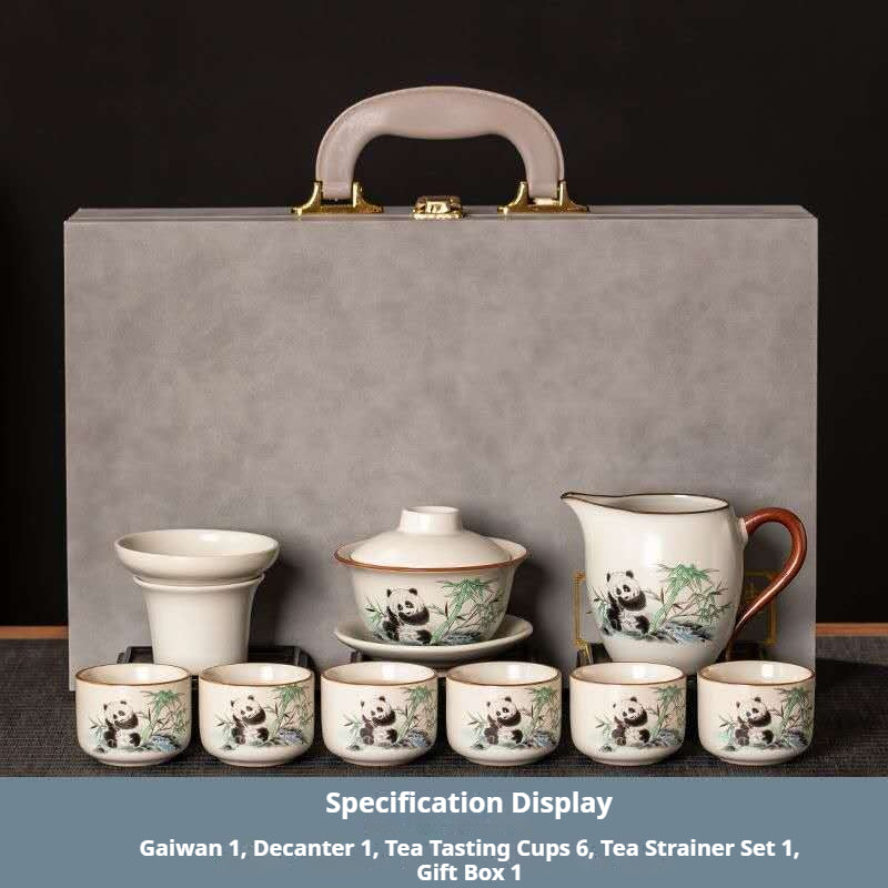 Cute Panda Gongfu Tea Set - 7-Piece Chinese Ceramic Tea Ceremony Kit with Gift Box | Bamboo Panda Design for Mindful Tea Drinking