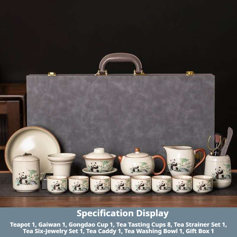 Deluxe Panda Gongfu Tea Set - 16-Piece Chinese Ceramic Panda Tea Ceremony Kit with Luxury Gift Box | Bamboo Panda Design