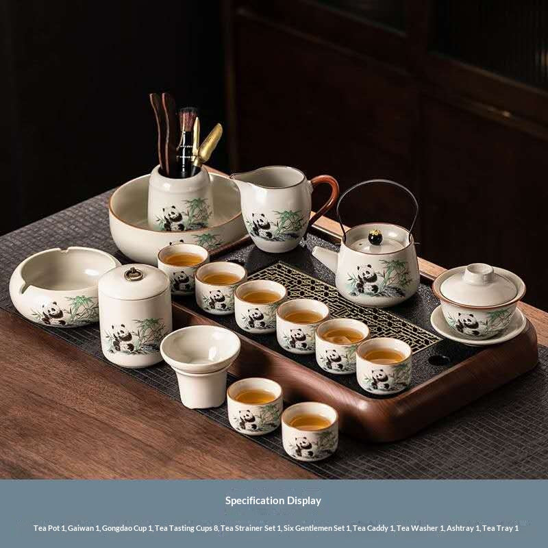 Ultimate Deluxe Panda Gongfu Tea Set - 15-Piece Chinese Ceramic Kit with Gaiwan, Teapot & Full Tools | Adorable Bamboo Panda Porcelain Ceremony Set