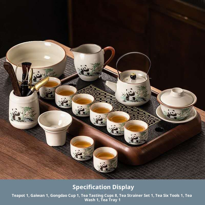 Ultimate Deluxe Panda Gongfu Tea Set - 15-Piece Chinese Ceramic Kit with Gaiwan, Teapot & Full Tools | Adorable Bamboo Panda Porcelain Ceremony Set