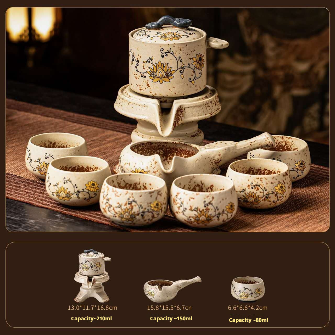 Golden Lotus Automatic Flowing Gongfu Tea Set - Chinese Ceramic Waterfall Tea Maker with Tasting Cups | Elegant Yangsheng Porcelain Ceremony Kit