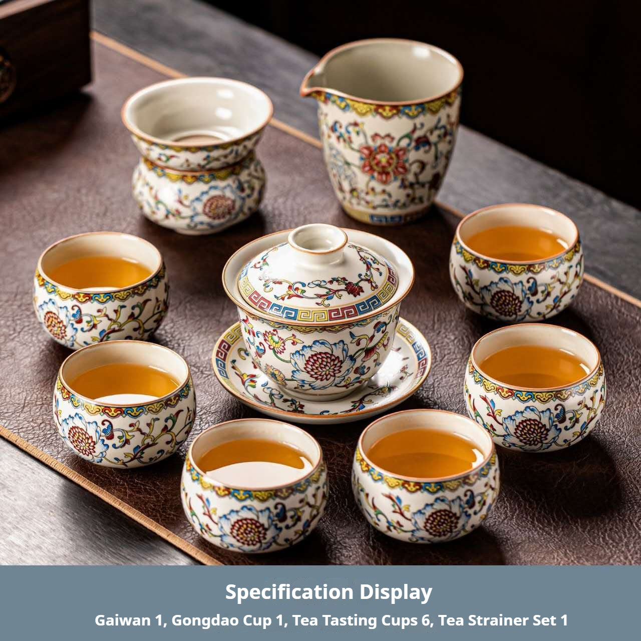 Luxury Chinese Gaiwan Tea Set – Vintage Floral Ceramic Gongfu Tea Ceremony Set with Tea Strainer, Fair Cup & 6 Tea Cups | Oriental Wellness Tea Gift Set