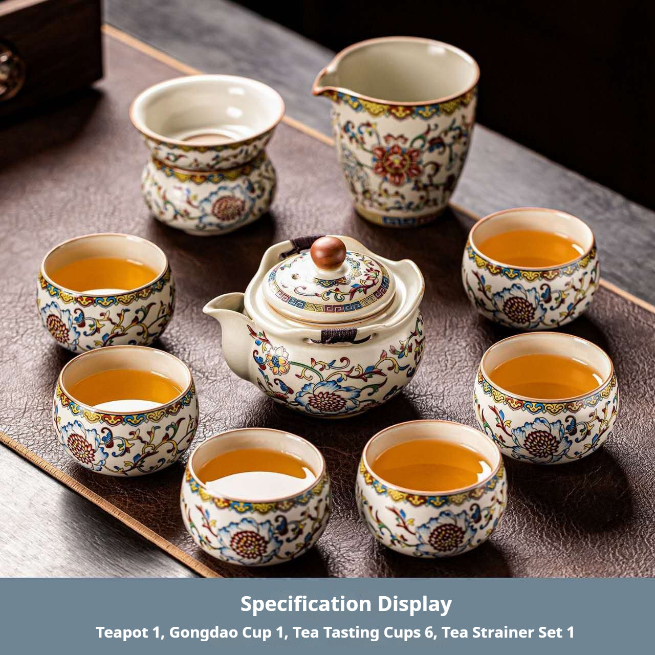 Luxury Chinese Teapot Tea Set – Vintage Floral Ceramic Gongfu Tea Ceremony Set with Tea Strainer, Fair Cup & 6 Tea Cups | Oriental Wellness Tea Gift Set