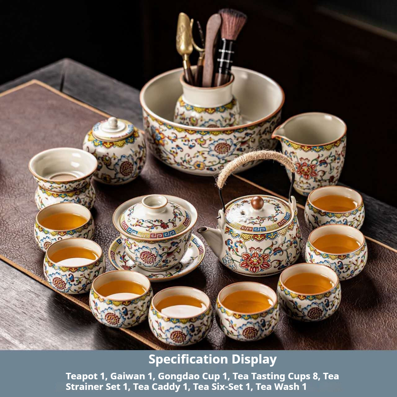 Luxury Chinese Gongfu Tea Set with Gaiwan, Teapot & Tea Tools – Vintage Floral Ceramic Tea Ceremony Set with Tea Caddy, Tea Wash, Fair Cup & 8 Tea Cups | Oriental Wellness Tea Gift Set