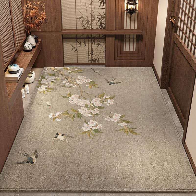 Luxury Oriental Sakura Rug – Chinese Bird & Blossom Belgian Velvet Carpet, Zen Healing Non-Slip Area Rug for Elegant Home Decor