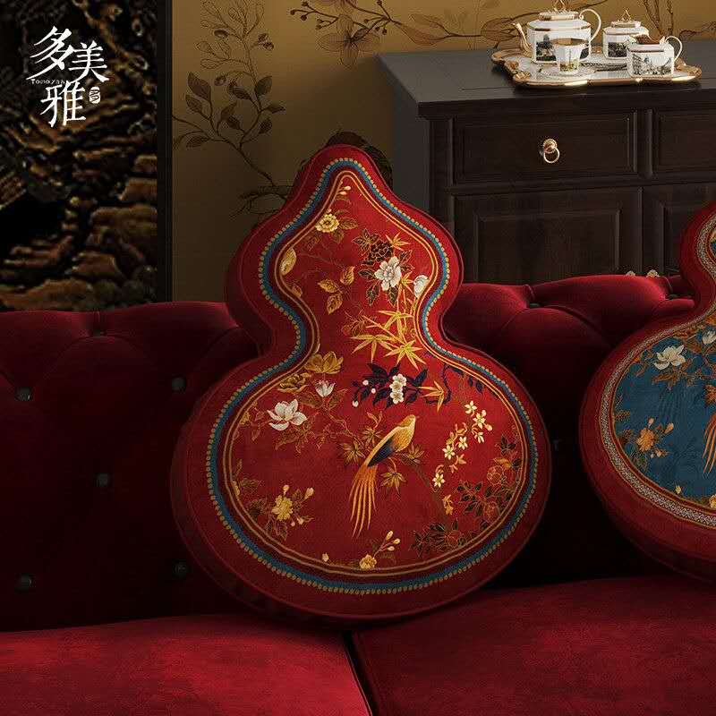 Chinese Phoenix Gourd Throw Pillow – Oriental Luxury Feng Shui Cushion | Wedding Red Sofa Decor | Eastern Healing Home Accent