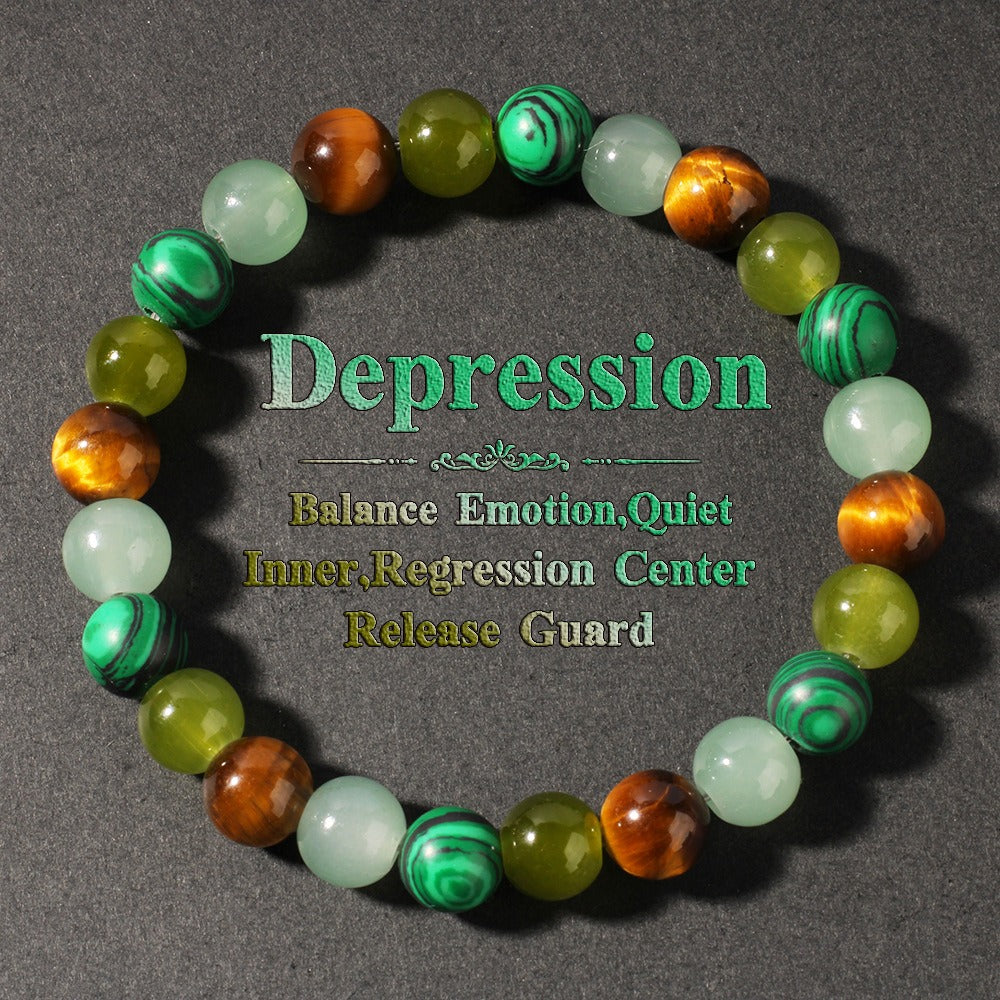 2pcs Malachite Tiger's Eye Healing Bracelet - Emotional Balance Crystal Bracelet for Depression Relief, Inner Calm & Positive Energy