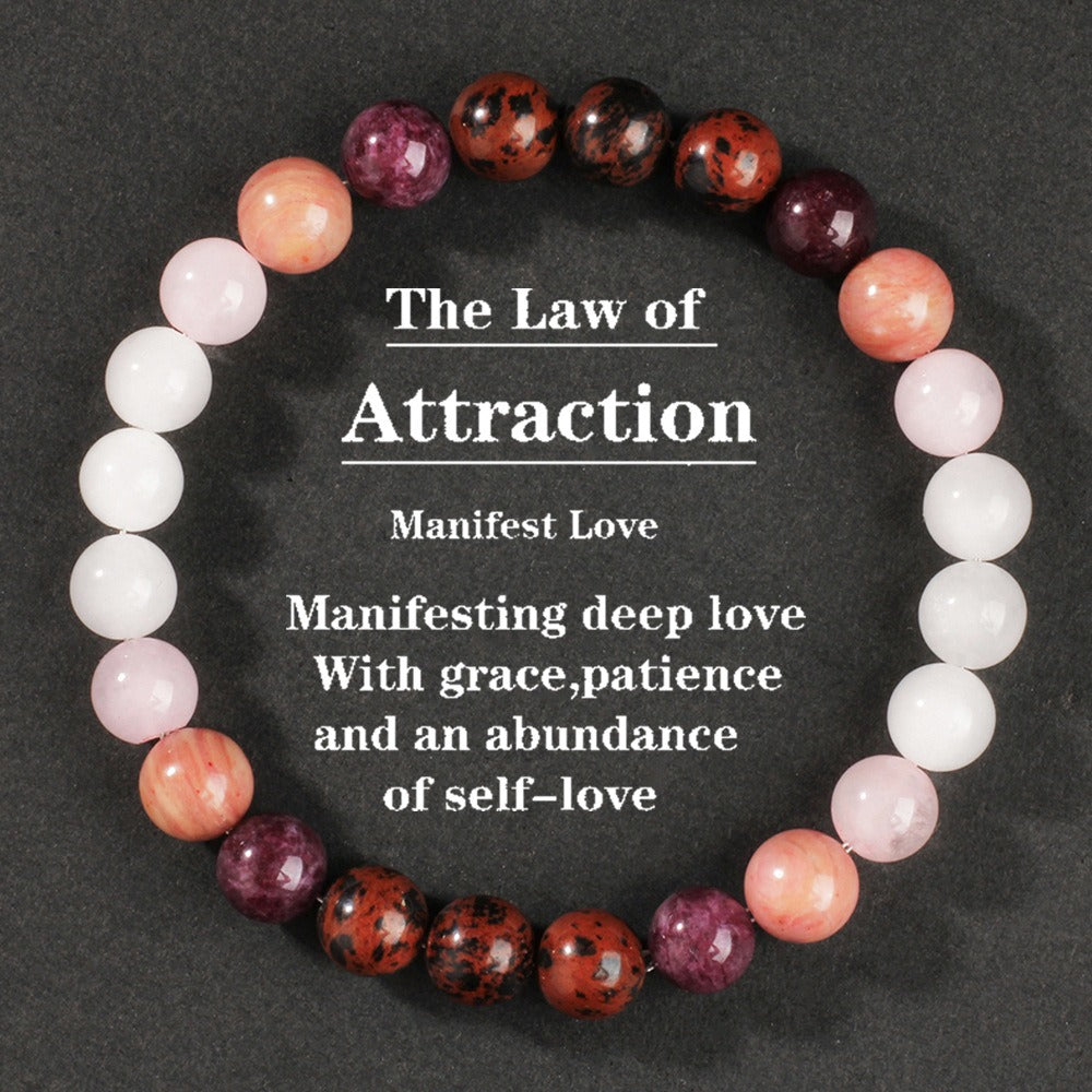2pcs Law of Attraction Love Bracelet - Rose Quartz & Multi Crystal Manifest Love Bracelet for Self-Love, Romance & Deep Attraction