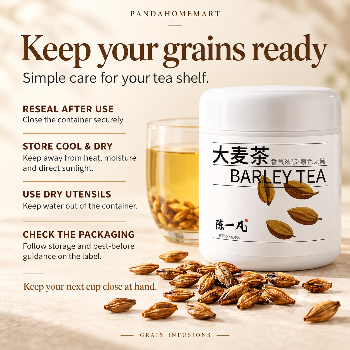 PandaHomeMart Roasted Barley Tea Da Mai Cha 280g Container