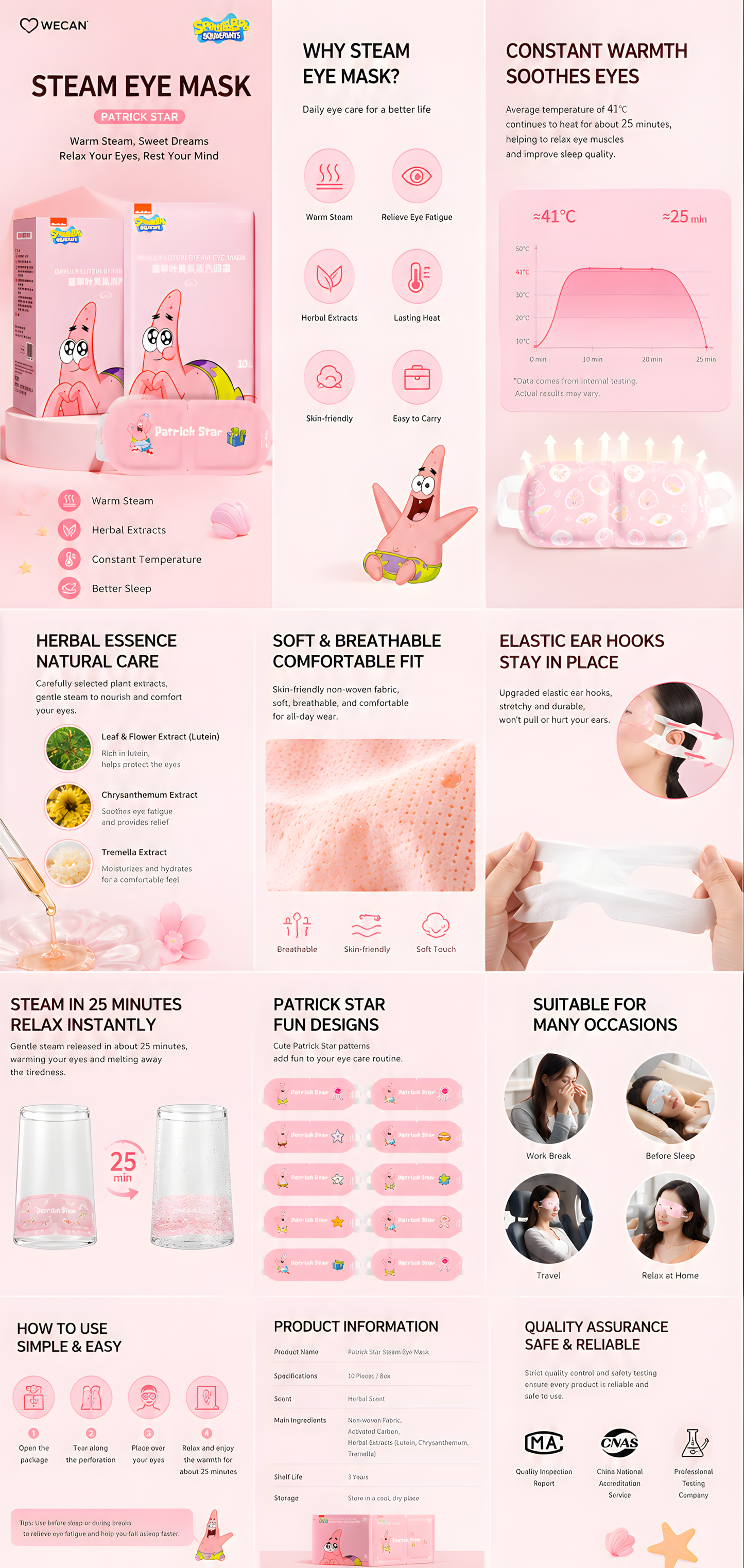 Cute Pink Star Steam Eye Mask™ Gentle Warmth For Tired Eyes, Comfort For Busy Minds