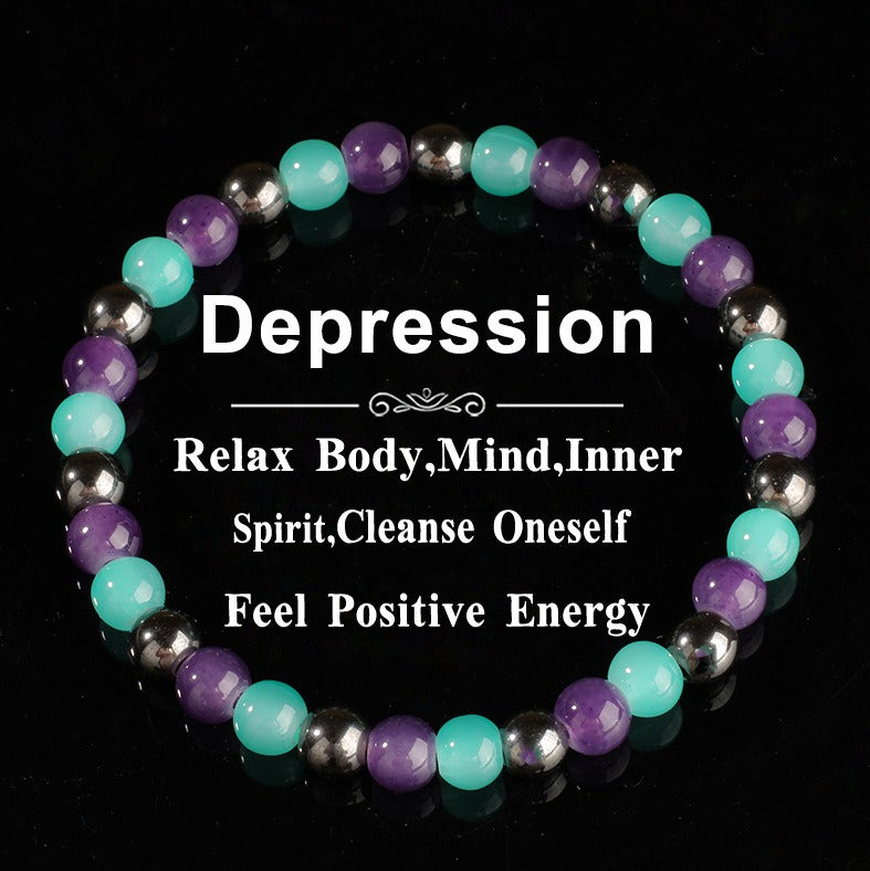 2pcs Depression Relief Bracelet - Amethyst, Amazonite & Hematite | Anxiety Relief, Positive Energy & Emotional Healing Crystal Bracele