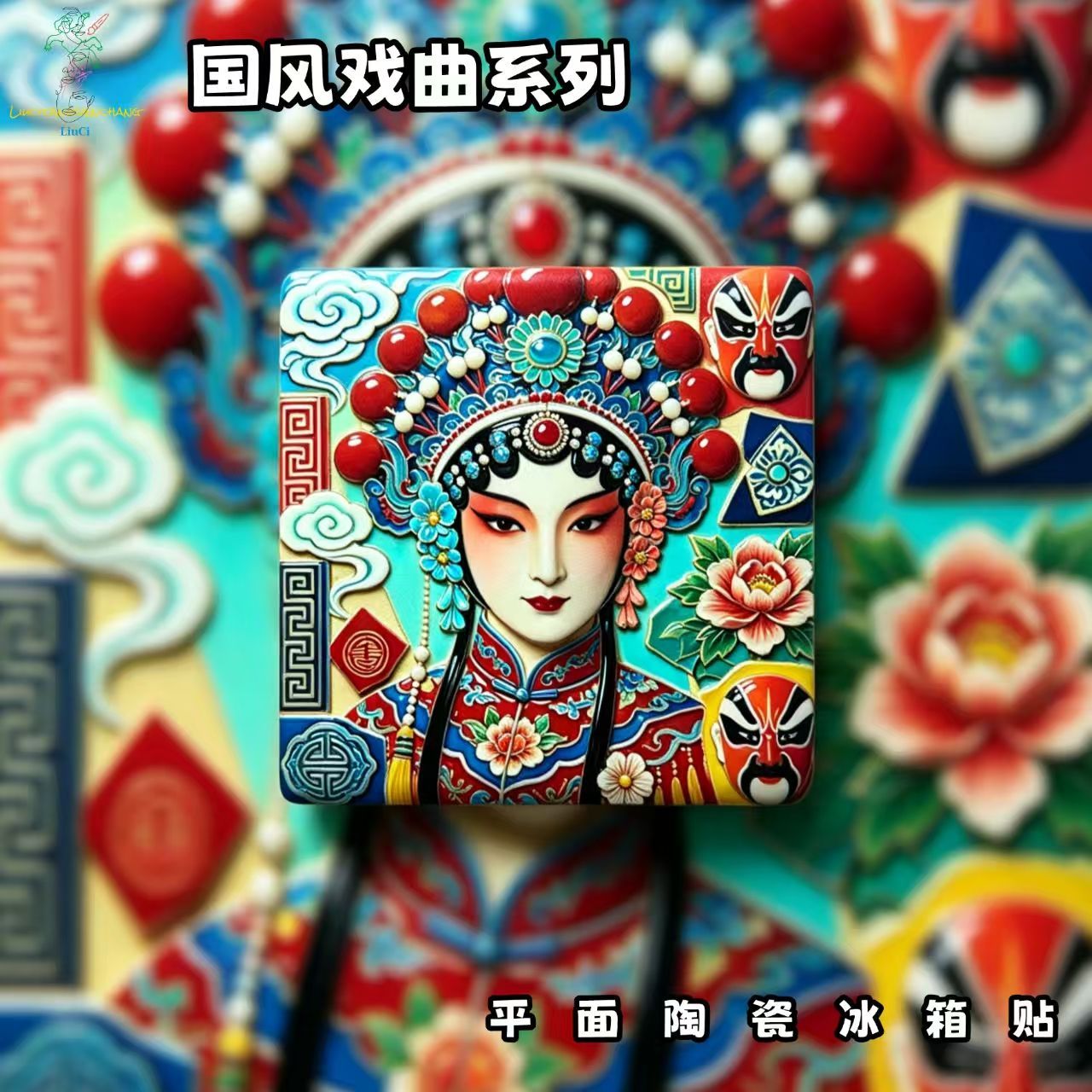 Chinese Opera Art Fridge Magnet – Peking Opera Ceramic Refrigerator Magnet Oriental Cultural Decor