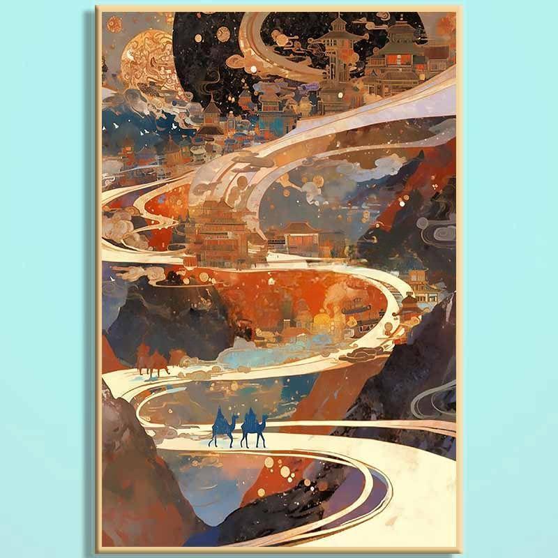 Dunhuang Ancient Charm Wooden Jigsaw Puzzle – Chinese Fantasy Desert Landscape Puzzle, Oriental Healing Art Puzzle, Relaxing Mindfulness Home Decor Gift DHGY002