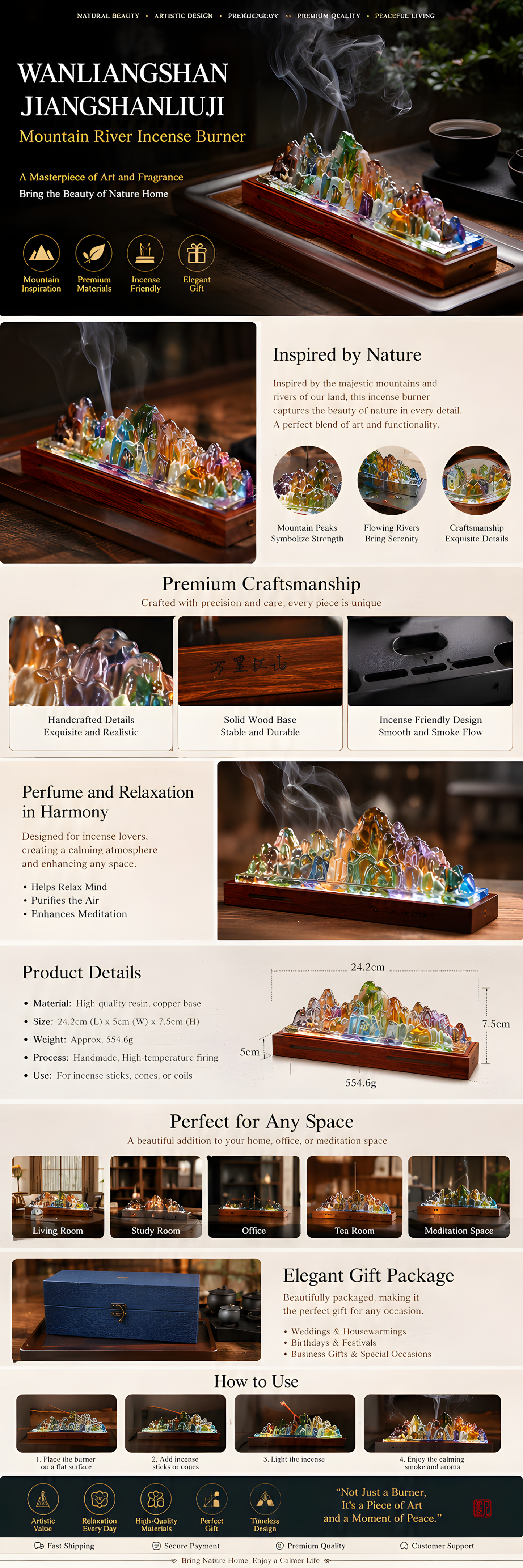 Wanli Mountain Glass Incense Burner | Handmade Zen Home Decor