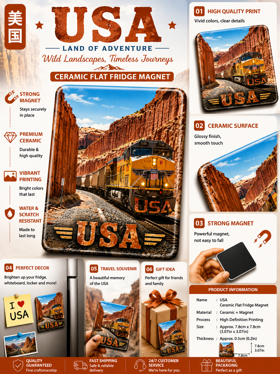 USA Canyon Train Ceramic Fridge Magnet