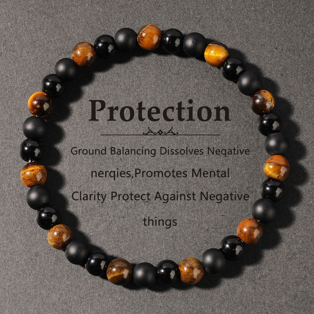 2pcs Tiger's Eye Protection Bracelet - Black Onyx Natural Stone Beaded Bracelet for Grounding, Mental Clarity & Negative Energy Shield