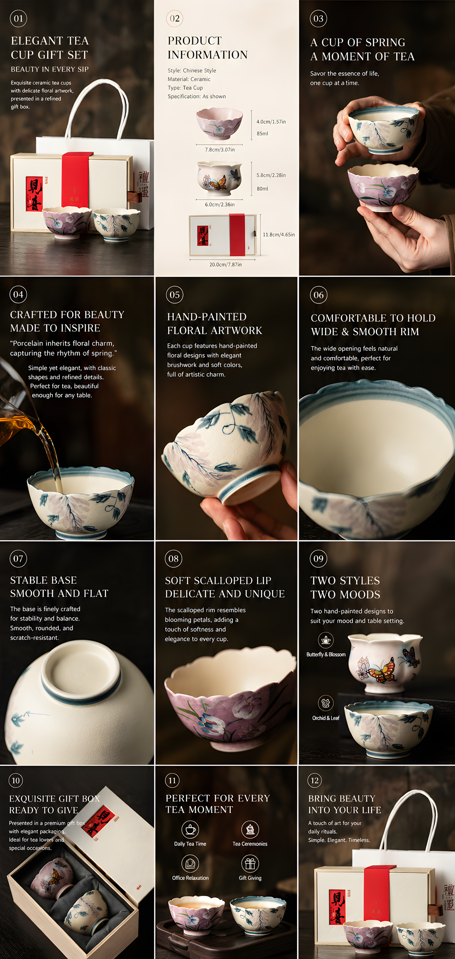 Blossom Wishes Porcelain Tea Cup Gift Set™ – Floral Tea Cups with Luxury Gift Box