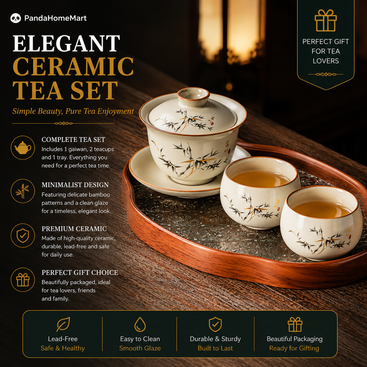 Bamboo Serenity Gaiwan Tea Set™ | Traditional Chinese Tea Set for Two