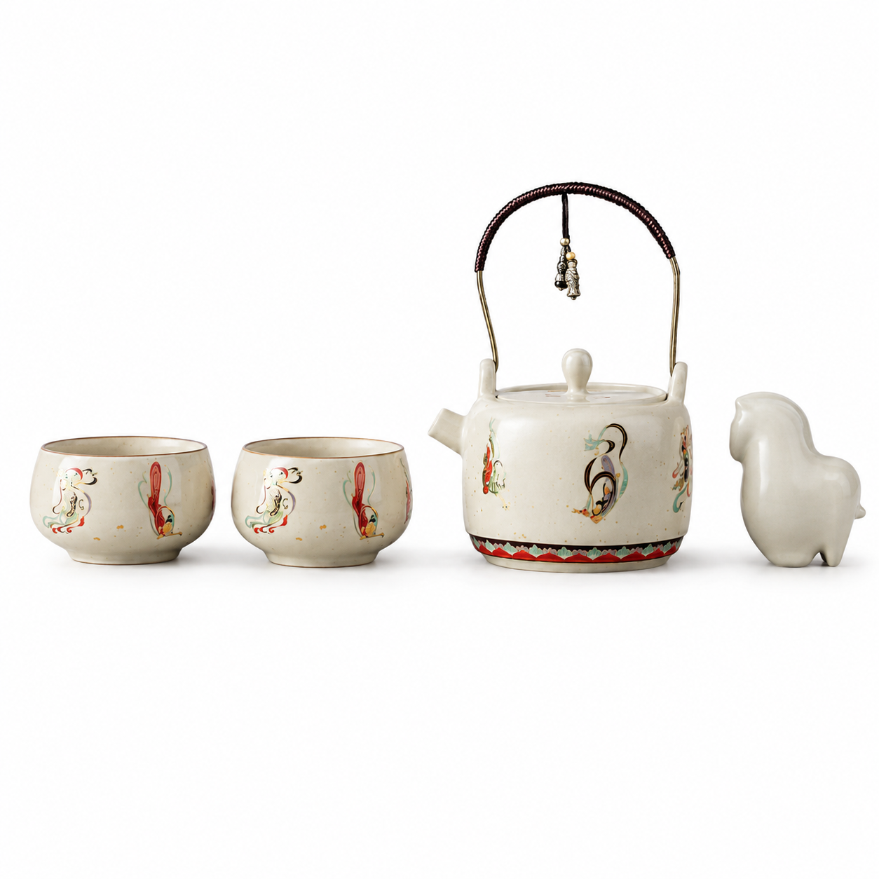 Dunhuang Flying Apsara Tea Ceremony Set™ – Chinese Ceramic Tea Set with Tea Tray & Lucky Horse Tea Pet